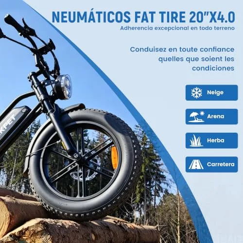 Mukkpet ▫️ Racer Ebike, Bicicleta Elétrica 48 V, 18 Ah, 864 Wh, Autonomia de 120 km, para Adultos, Velocidade Legal de 25 km/h, Todo-o-terreno, Suspensão Dupla, 7 Velocidades, Pneus Fat 20” x 4,0 6