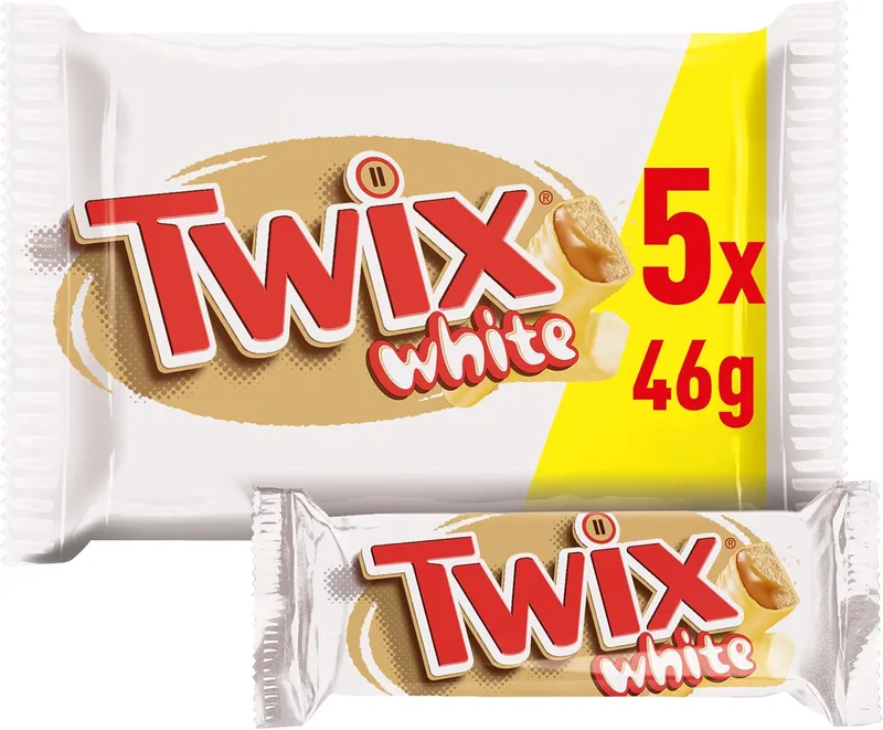 Twix ▫️ White: Barras de bolacha crocante, caramelo e chocolate branco, 5 x 46 g