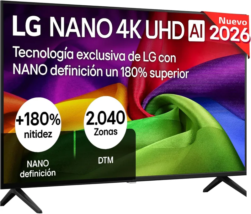 LG 43NU800B6LC - 43" TV 43", Nano 4K UHD AI, Smart TV, WebOS 25 (atualizável), Processador AI Alpha 7 Gen9, 144Hz, HDR10 e Dolby Digital Plus, Comando Magic, Alexa/Google Assistant, Preto