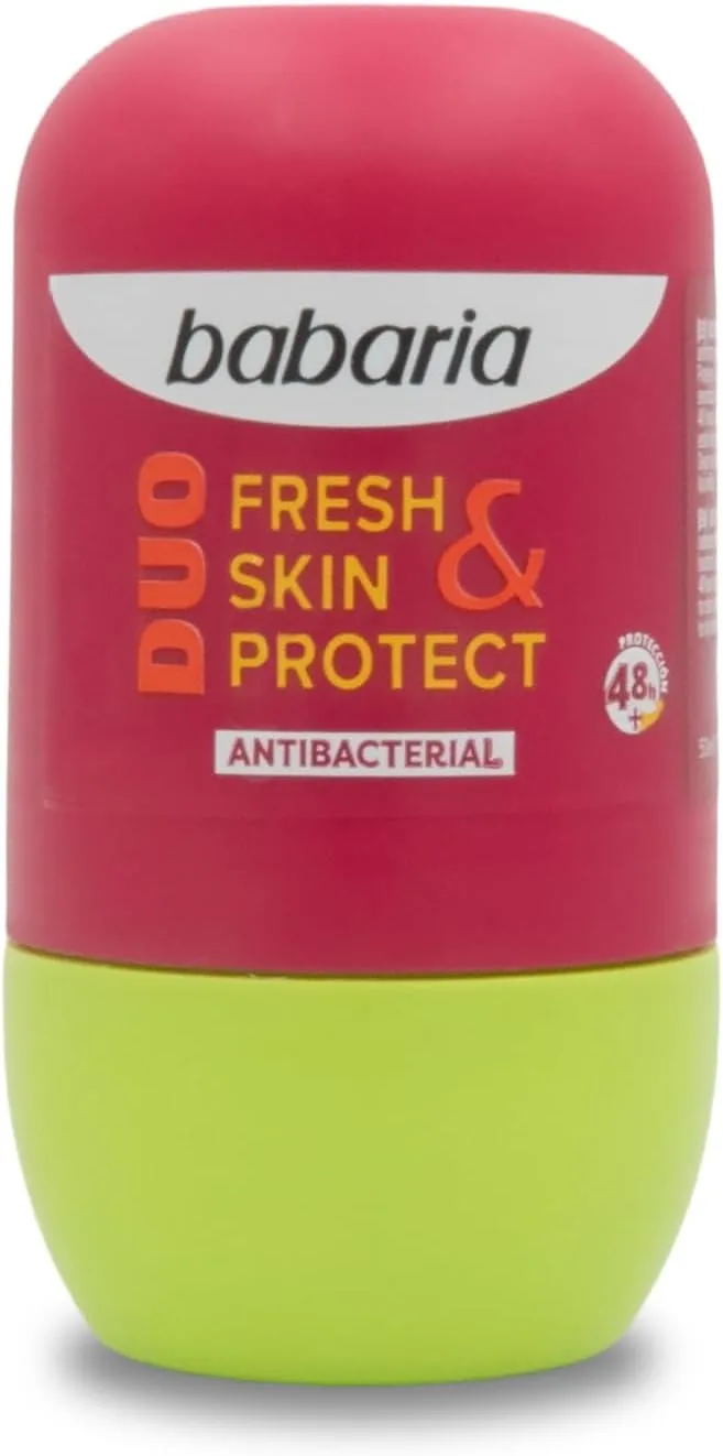 Babaria ▫️ Desodorizante para Mulher e Homem Duo Fresh&SkinProtect | Sem álcool | Protege contra a transpiração durante 48 horas | Antitranspirante | Retarda o crescimento dos pêlos | Vegano | 50 ml