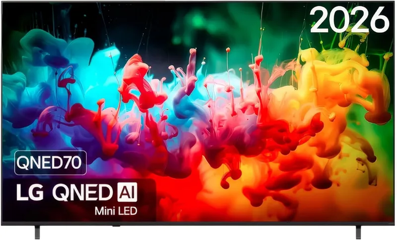 LG ▫️ 85QNED70B6A - TV de 85", QNED MiniLED, 4K AI, Smart TV, WebOS 25, 94% sem reflexos, processador Alpha 5 Gen7 AI, 120 Hz, Super Upscaling, HDR10 e Dolby Digital Plus, Alexa/Google Assistant, Preto