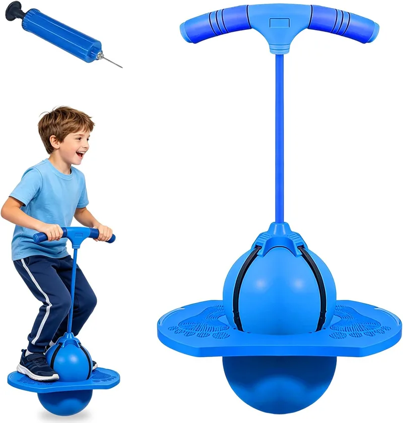 Mino Plus ▫️ Bola de Salto Pogo, Balão de Salto Pogo, Bola de Salto de Equilíbrio, para treinar o equilíbrio, utilizável na sala, no terraço e no jardim, com bomba (azul)