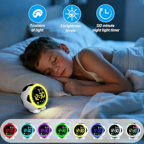 GUUMUXIN ▫️ Despertador digital infantil com luz noturna, alarme duplo, 6 tons, 9 níveis de volume, 3 níveis de luminosidade, repetição, data, recarregável por USB, para meninos e meninas 3