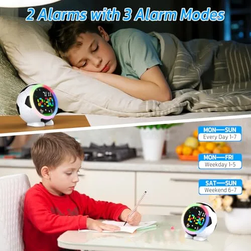 GUUMUXIN ▫️ Despertador digital infantil com luz noturna, alarme duplo, 6 tons, 9 níveis de volume, 3 níveis de luminosidade, repetição, data, recarregável por USB, para meninos e meninas 4