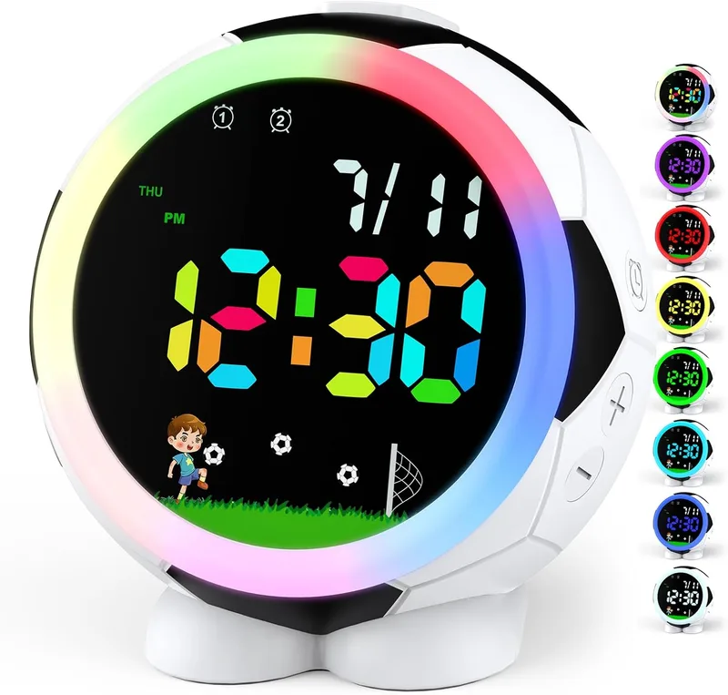 GUUMUXIN ▫️ Despertador digital infantil com luz noturna, alarme duplo, 6 tons, 9 níveis de volume, 3 níveis de luminosidade, repetição, data, recarregável por USB, para meninos e meninas