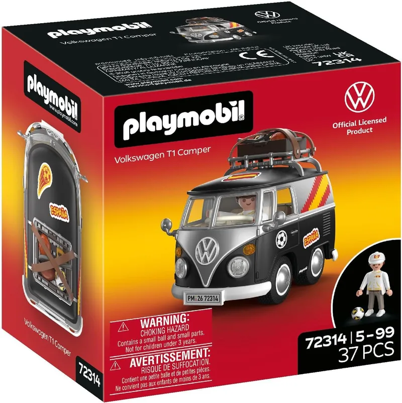 PLAYMOBIL ▫️ Volkswagen | Volkswagen T1 Camper ESP Edition | Icónica autocaravana retro com equipamento desportivo, porta-bagagens de tejadilho e folha de autocolantes | para crianças a partir dos 4 anos | 72314