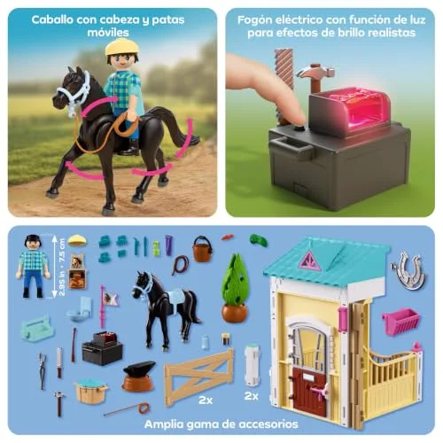 PLAYMOBIL ▫️ I Love Horses | Pequeno estábulo com ferrador | Box para cavalos com forja luminosa, ferramentas e acessórios para cuidados com os cavalos | para crianças a partir dos 4 anos | 72131 5