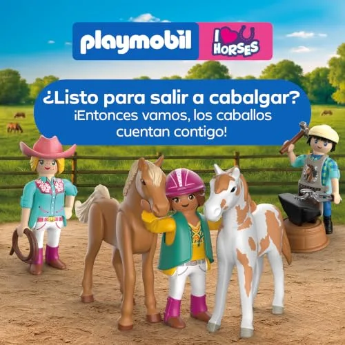 PLAYMOBIL ▫️ I Love Horses | Pequeno estábulo com ferrador | Box para cavalos com forja luminosa, ferramentas e acessórios para cuidados com os cavalos | para crianças a partir dos 4 anos | 72131 7