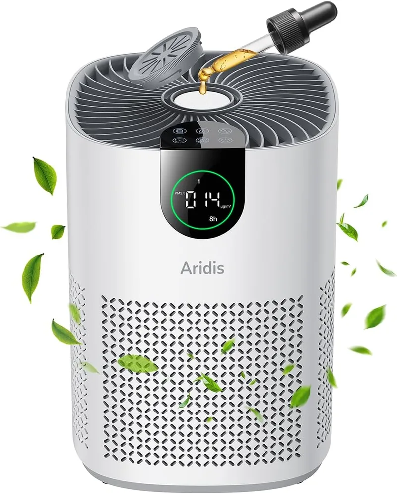 Aridis ▫️ Purificador de ar com filtro HEPA - Filtro para quartos: pólen, alergias, odores e pêlos de animais de estimação, com esponja de aromaterapia, 7,2 W e 3 velocidades, silencioso, versão melhorada