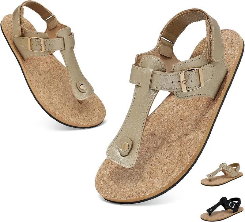 chetoria ▫️ Sandálias Barefoot para mulher, de verão, sandália dourada, plana, chinelo