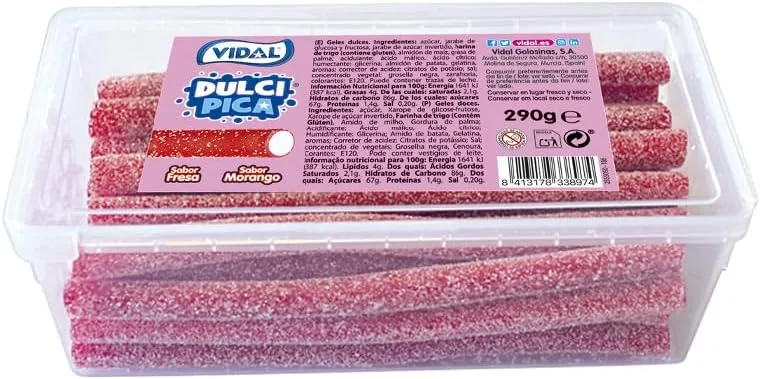 Vidal ▫️ Guloseimas Dulcipica Morango Unidade | Alcaçuz Recheado com Açúcar Pica | Sabor Morango com Natas | Guloseimas Ácidas e Doces Individuais