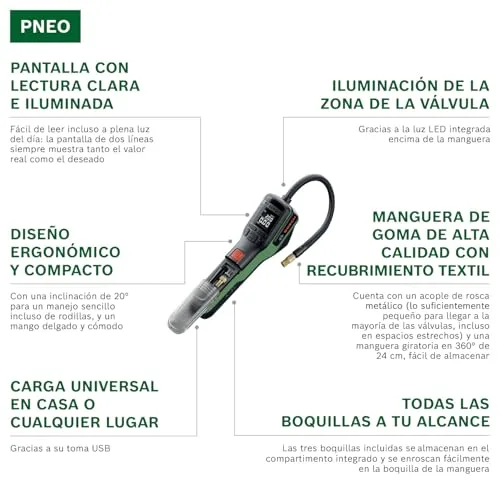 Bosch ▫️ PNEO Bomba pneumática a bateria (inclui conjunto de adaptadores de pressão, bateria de 4 V e bolsa de tecido) 3