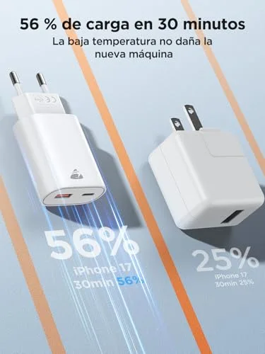 Aioneus ▫️ Conjunto de 2 carregadores USB-C de carregamento rápido de 20 W para iPhone com tomada USB e 2 portas 2