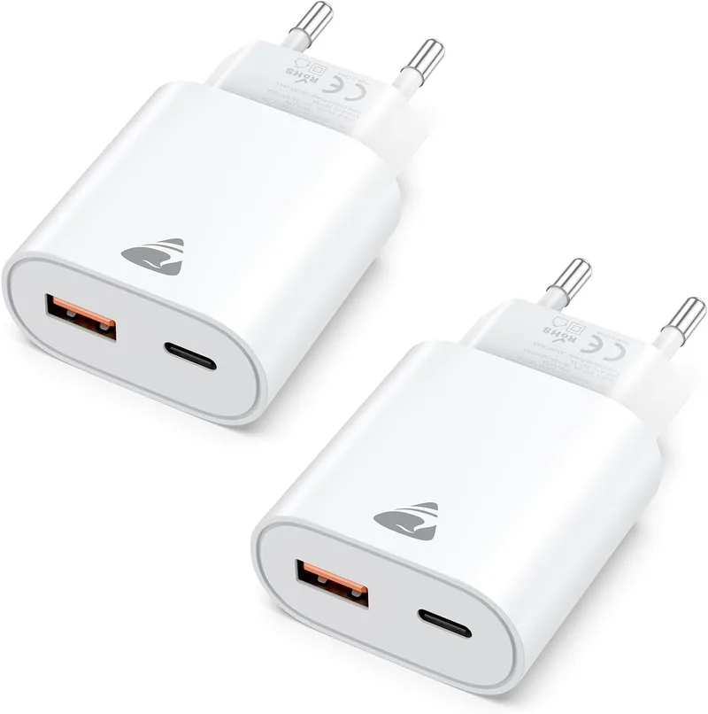Aioneus ▫️ Conjunto de 2 carregadores USB-C de carregamento rápido de 20 W para iPhone com tomada USB e 2 portas
