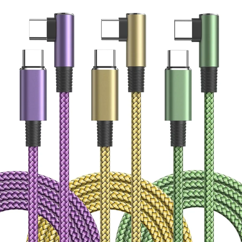 Aioneus ▫️ Cabo USB-C de carregamento rápido Conjunto de 3 cabos USB-C para USB-C PD 3.0 de 2 m, cabo USB Tipo C em nylon com ângulo de 90 graus, cabo carregador Tipo C para iPhone 17 Pro Max, Air, 16 e 15, Galaxy S25 e S24, iPad, MacBook e Pixel 10 e 9