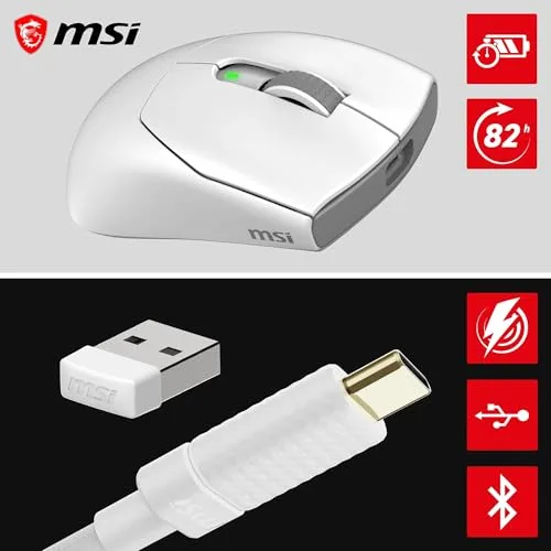MSI ▫️ Forge GM340 Wireless White - Rato ótico sem fios para jogos 4