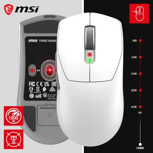 MSI ▫️ Forge GM340 Wireless White - Rato ótico sem fios para jogos 5