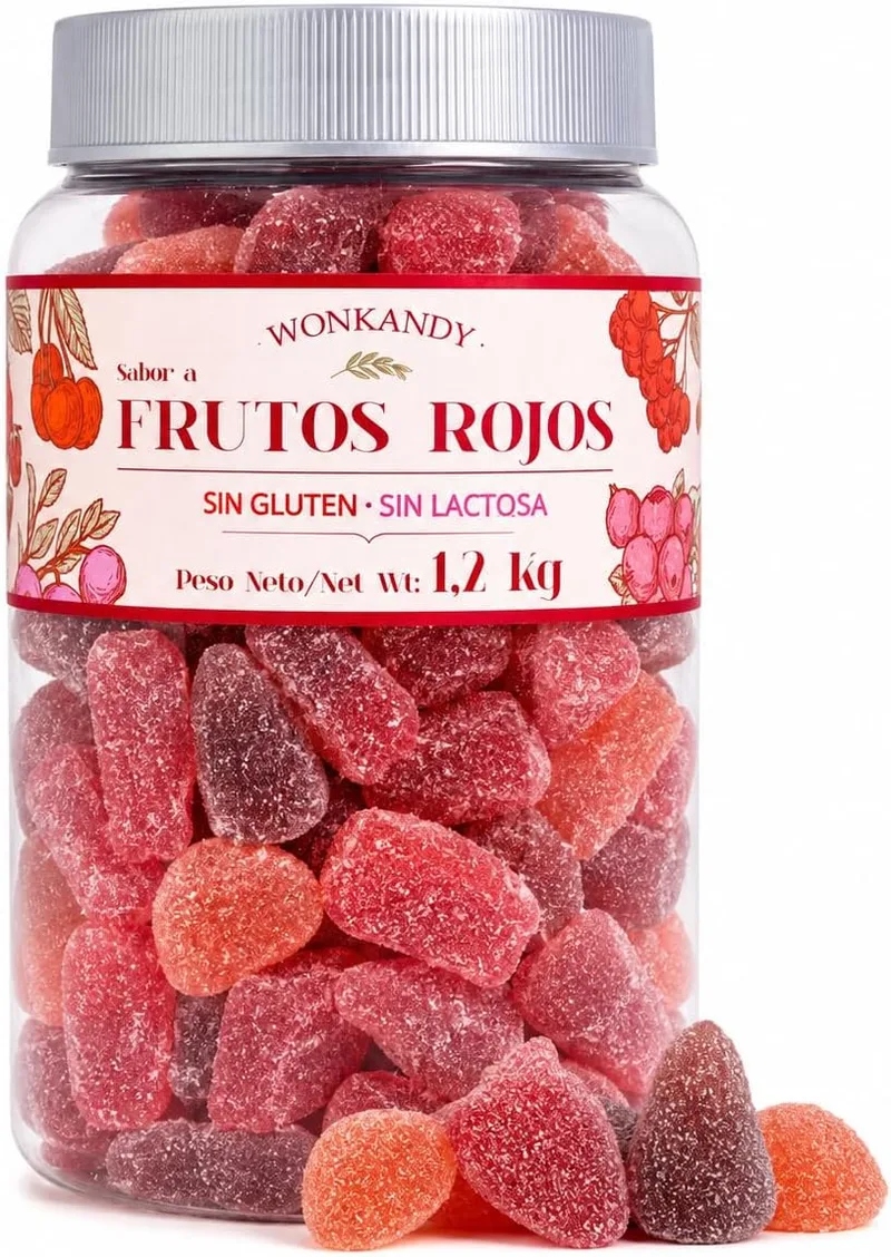 Wonkandy Nutrition ▫️ Gomas de Frutos Vermelhos, 1,2 kg, Embalagem Grande. Sortido de gomas de morango, uva e cereja, doces macios sem glúten e sem lactose, ideais para festas de aniversário e candy bars.