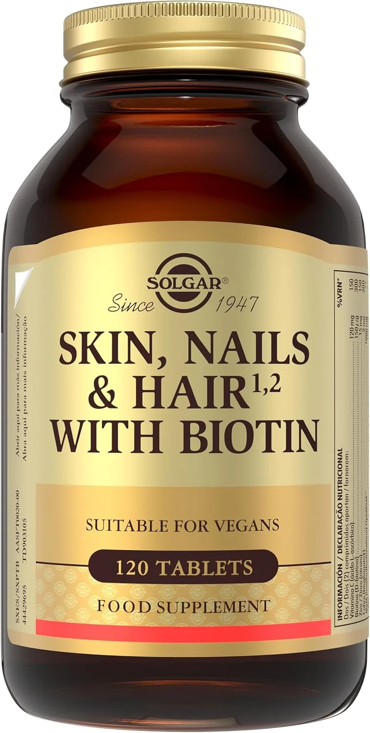 Solgar ▫️ Hair, Skin and Nails with Biotin 120 comprimidos | Cabelo forte com brilho e volume, pele firme, unhas fortes | Formato económico