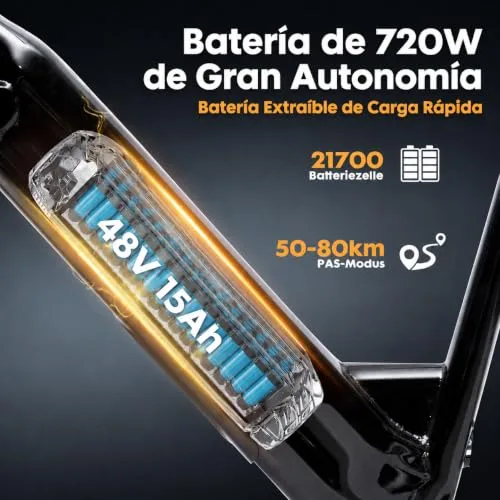 Bodywel ▫️ F20 Bicicletas Elétricas para Adultos, e-Bike Todo-o-terreno 20x3”, Bateria 48 V 15 Ah, Motor 250 W, 7 velocidades, Suspensão ajustável, Travões de disco duplos 3