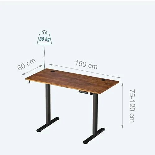 Relaxdays ▫️ Secretária com altura regulável, elétrica com ecrã LED, 120x160x60, metal, estilo industrial, castanho/preto 4
