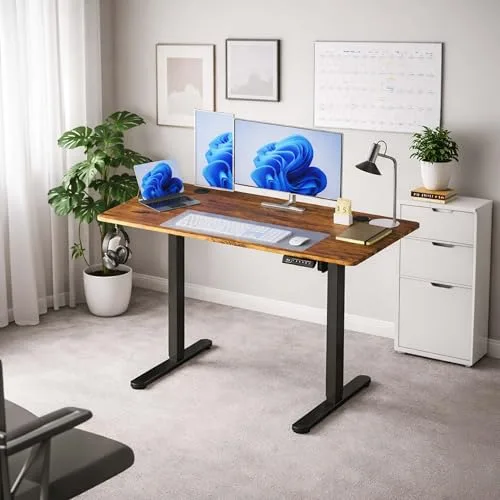 Relaxdays ▫️ Secretária com altura regulável, elétrica com ecrã LED, 120x160x60, metal, estilo industrial, castanho/preto 6