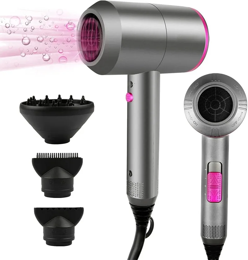 Dekuri ▫️ Secador de Cabelo Iónico Profissional, Secador de Cabelo Negativo Portátil, com 3 Temperaturas, 2 Velocidades, Botão de Ar Frio, Inclui 1 Difusor e 2 Concentradores