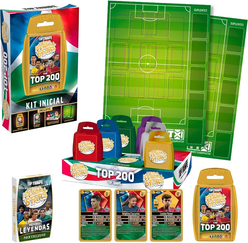 Bizak ▫️ Futebol Mundial Top 200 Starter Kit, Kit Inicial com 34 Cartas Colecionáveis, 18 Lendas do Futebol e Campo de Jogo, Cartas colecionáveis para jogar e competir, a partir dos 4 anos (64570002)
