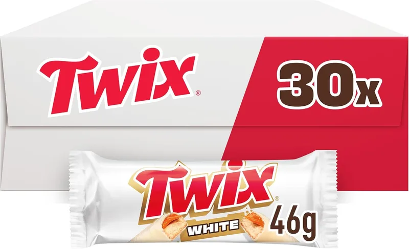Twix ▫️ White, Barras de Chocolate Branco com Biscoito e Caramelo, 30 x 46 g