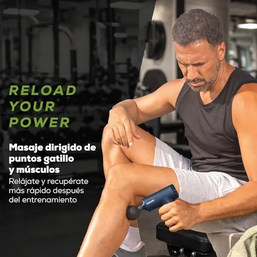 Beurer ▫️ Pistola de massagem PowerReload, massagem de pontos-gatilho para relaxamento e regeneração, potente aparelho de massagem muscular com 5 cabeças, 5 níveis de intensidade, extremamente silenciosa 2