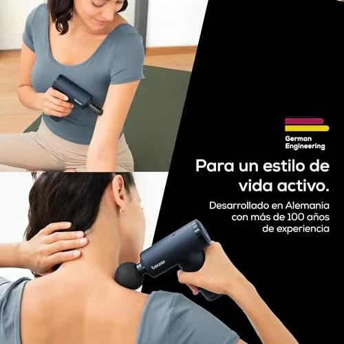 Beurer ▫️ Pistola de massagem PowerReload, massagem de pontos-gatilho para relaxamento e regeneração, potente aparelho de massagem muscular com 5 cabeças, 5 níveis de intensidade, extremamente silenciosa 4
