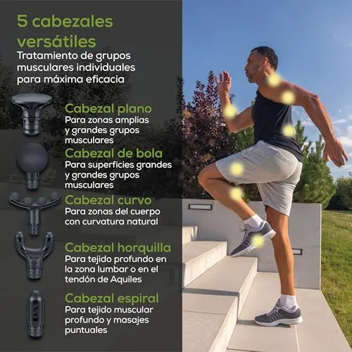 Beurer ▫️ Pistola de massagem PowerReload, massagem de pontos-gatilho para relaxamento e regeneração, potente aparelho de massagem muscular com 5 cabeças, 5 níveis de intensidade, extremamente silenciosa 5