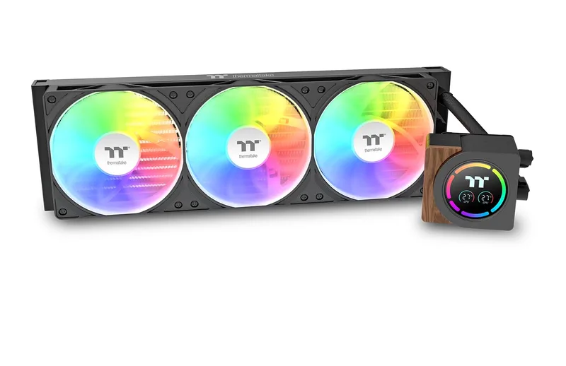 Thermaltake ▫️ LB360-S ARGB Sync ARGB Sync | Refrigeração a água AIO de 360 mm | Segmento de ecrã LCD | Ventoinha ARGB PWM de estrutura única de 120 mm | design de grão de madeira | forte saída de energia | Ventoinha ARGB PWM de estrutura única de 120 mm | design de grão de madeira | forte saída de