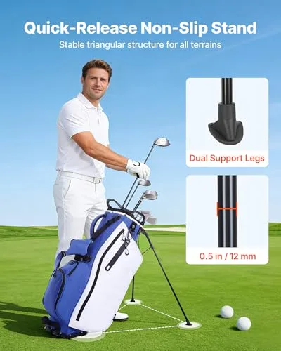 VEVOR ▫️ Saco de tacos de golfe VEOVR com 7 compartimentos, 6 bolsos de arrumação, saco de golfe em poliéster, com divisória ao longo de todo o comprimento, alças para os ombros, suporte e capa de chuva 5