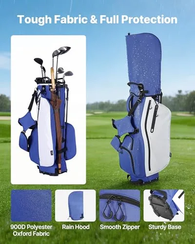 VEVOR ▫️ Saco de tacos de golfe VEOVR com 7 compartimentos, 6 bolsos de arrumação, saco de golfe em poliéster, com divisória ao longo de todo o comprimento, alças para os ombros, suporte e capa de chuva 6