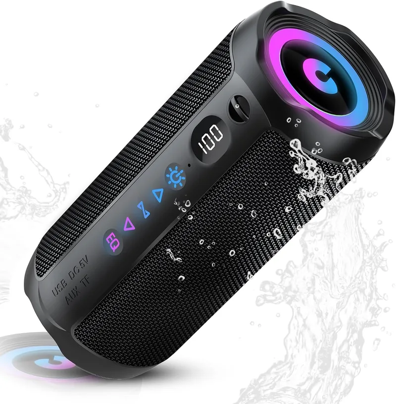 coioc ▫️ Altifalante Bluetooth portátil de 25 W, altifalante Bluetooth potente, altifalantes de graves duplos, 25 horas de reprodução, IPX7, RGB, emparelhamento TWS, AUX, TF, USB, ideal para atividades ao ar livre, festas e viagens.