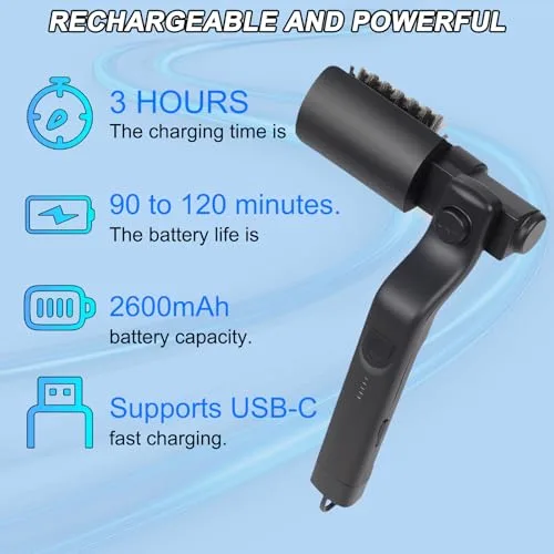 CMANLNYK ▫️ Escova elétrica para churrasqueira – Escova elétrica sem fios para churrasqueira, limpeza em 3 níveis, ângulo ajustável de 180°, cabeça da escova em aço inoxidável, recarregável, escova de limpeza 4