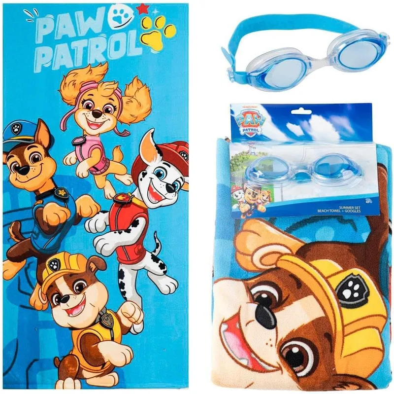 CERDÁ LIFE'S LITTLE MOMENTS ▫️ Conjunto de toalha e óculos de natação Paw Patrol para meninos e meninas – Toalha infantil macia e óculos de piscina antiembaciamento, kit de natação para crianças para a praia, piscina e verão
