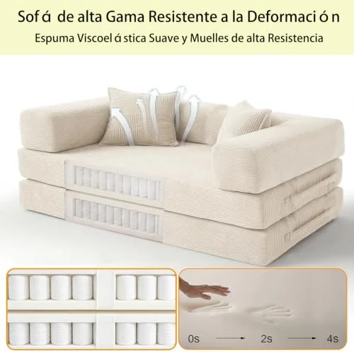 Vipbear ▫️ Sofá-cama de 3 lugares com 200 cm, com espuma e molas, para sala de estar, branco 5