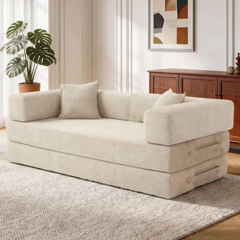 Vipbear ▫️ Sofá-cama de 3 lugares com 200 cm, com espuma e molas, para sala de estar, branco
