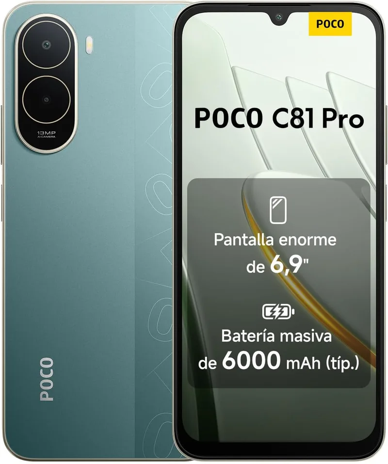 XIAOMI ▫️ Smartphone POCO C81 Pro 4+128 GB Verde, bateria de 6000 mAh