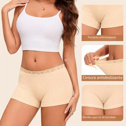 Briyat ▫️ Conjunto de 5 cuecas boxer de algodão com renda para mulher 3