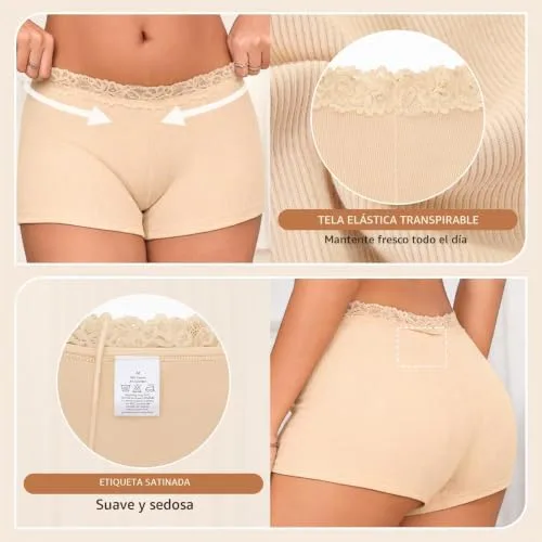 Briyat ▫️ Conjunto de 5 cuecas boxer de algodão com renda para mulher 4
