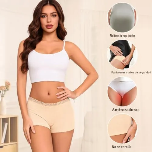 Briyat ▫️ Conjunto de 5 cuecas boxer de algodão com renda para mulher 5