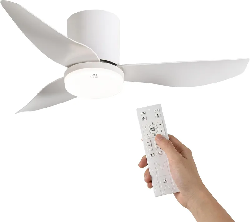 Woox ▫️ Ventilador de teto com luz, 86 cm (34") Ventilador branco moderno, LED regulável 3000K-6000K com controlo remoto, reversível, 6 velocidades, silencioso para quarto e sala de estar