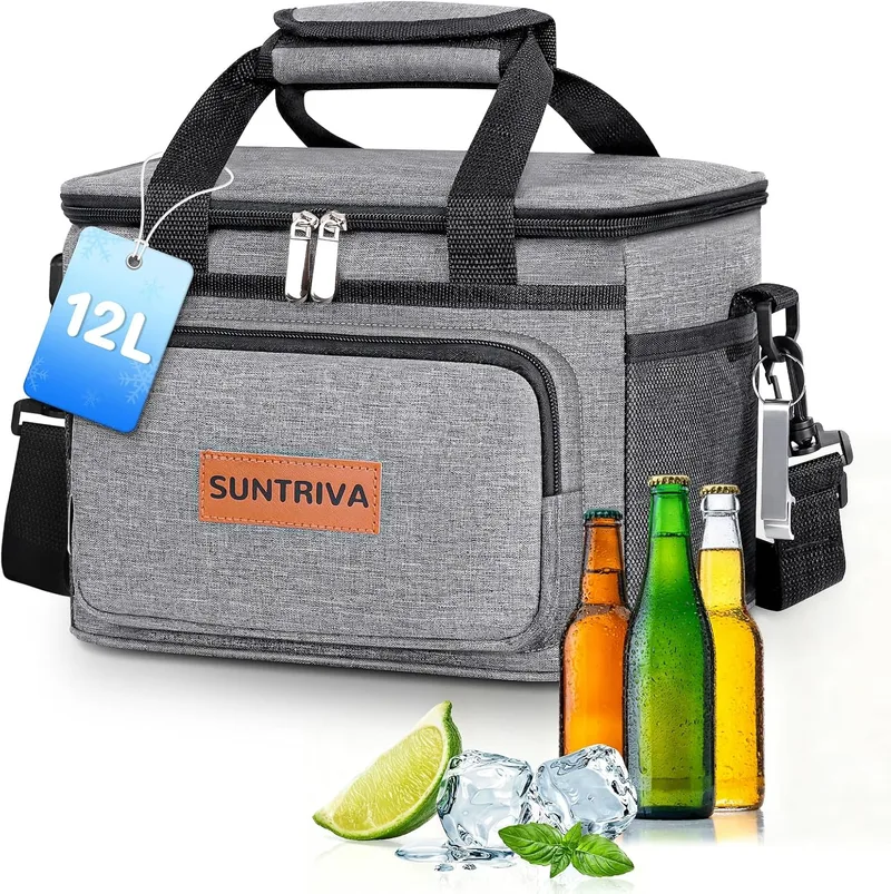 SUNTRIVA ▫️ Saco Térmico para Alimentos 12 L – Frigorífico Portátil – Saco Isotérmico | Impermeável, fácil de limpar, Oxford 600D, PEVA, dobrável, alça ajustável, para o escritório, viagens, piqueniques, escola e acampamento