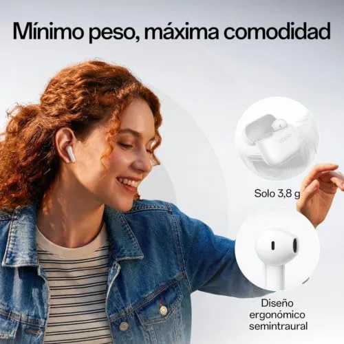 OPPO ▫️ Auscultadores sem fios Enco Buds3, Bluetooth 5.4, resistência à água IP55, bateria com 48 horas de autonomia, tradução por IA, modo de jogos com 47 ms, branco 2