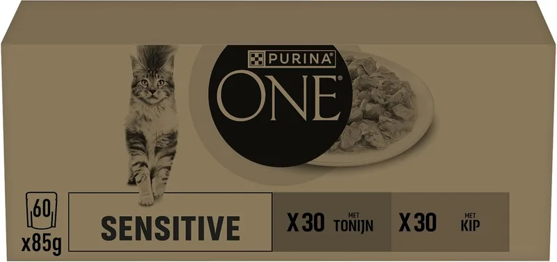 PURINA ONE ▫️ Sensitive - Comida húmida para gatos adultos, 60 saquinhos de 85