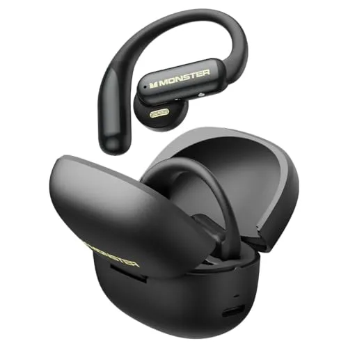 Monster ▫️ MS-AC317 Auscultadores sem fios de ouvido aberto, Bluetooth 5.4, com redução de ruído por IA, 24 horas de reprodução, carregamento rápido via USB-C, controlo tátil 2