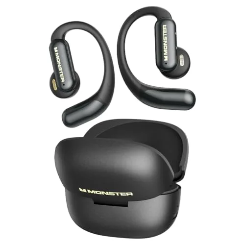 Monster ▫️ MS-AC317 Auscultadores sem fios de ouvido aberto, Bluetooth 5.4, com redução de ruído por IA, 24 horas de reprodução, carregamento rápido via USB-C, controlo tátil 3